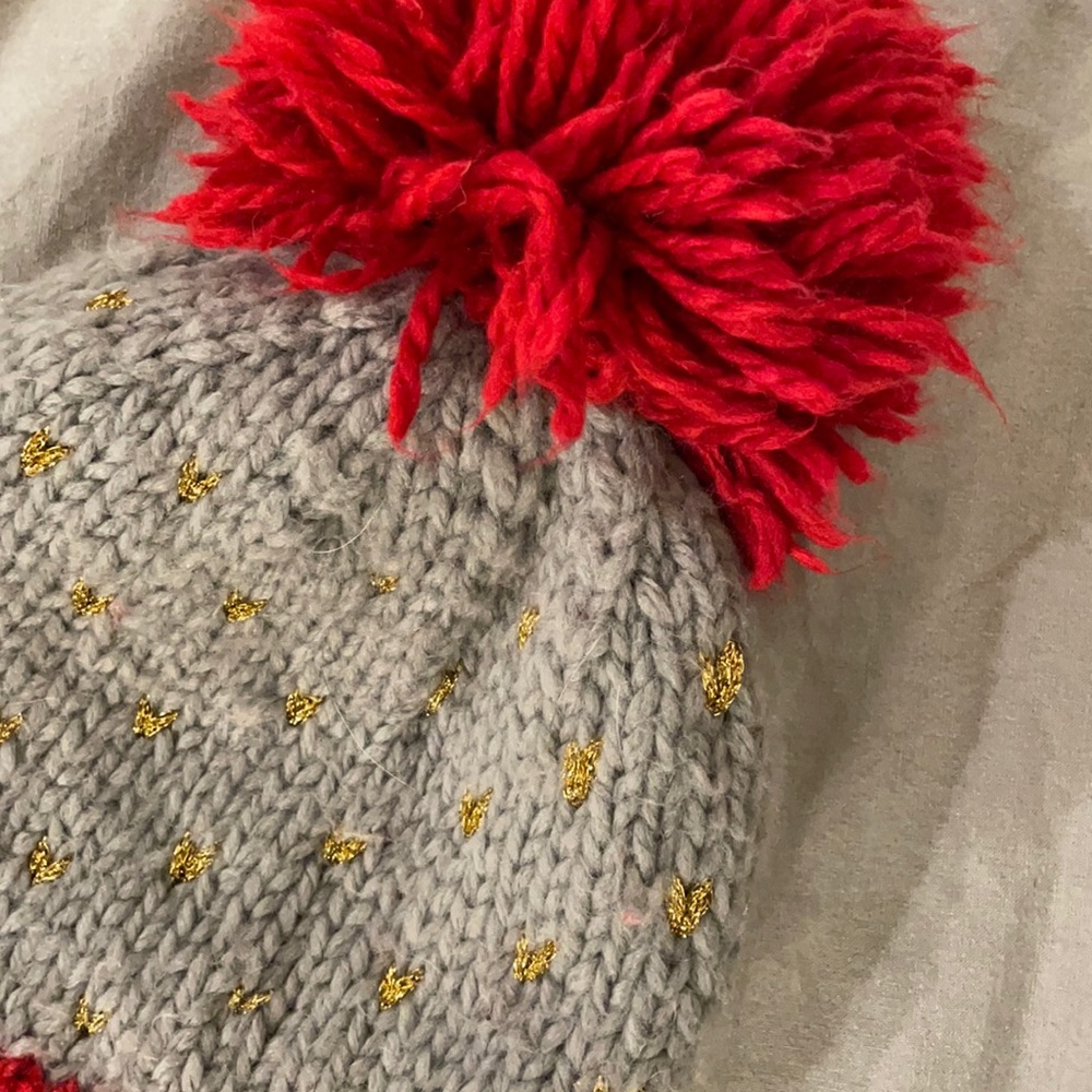 2/$20 Gold Heart Giant Pom Pom Beanie